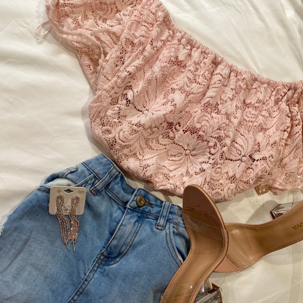 Pink Cropped Off The Shoulder Top